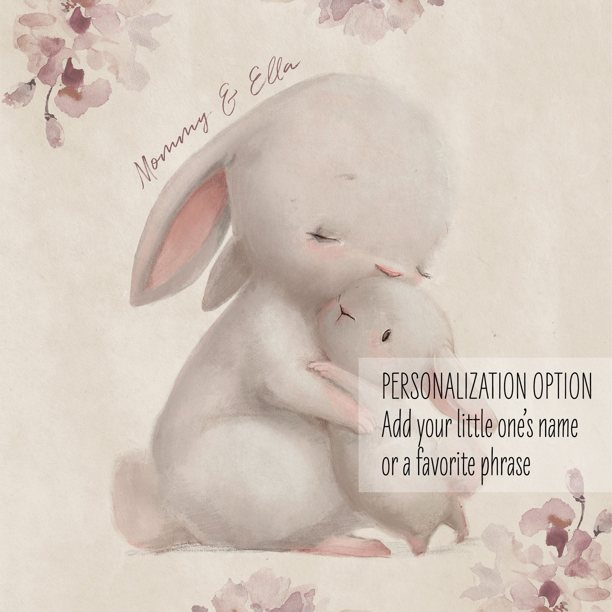 Mommy Baby Bunny Personalized Poster on Vintage Background