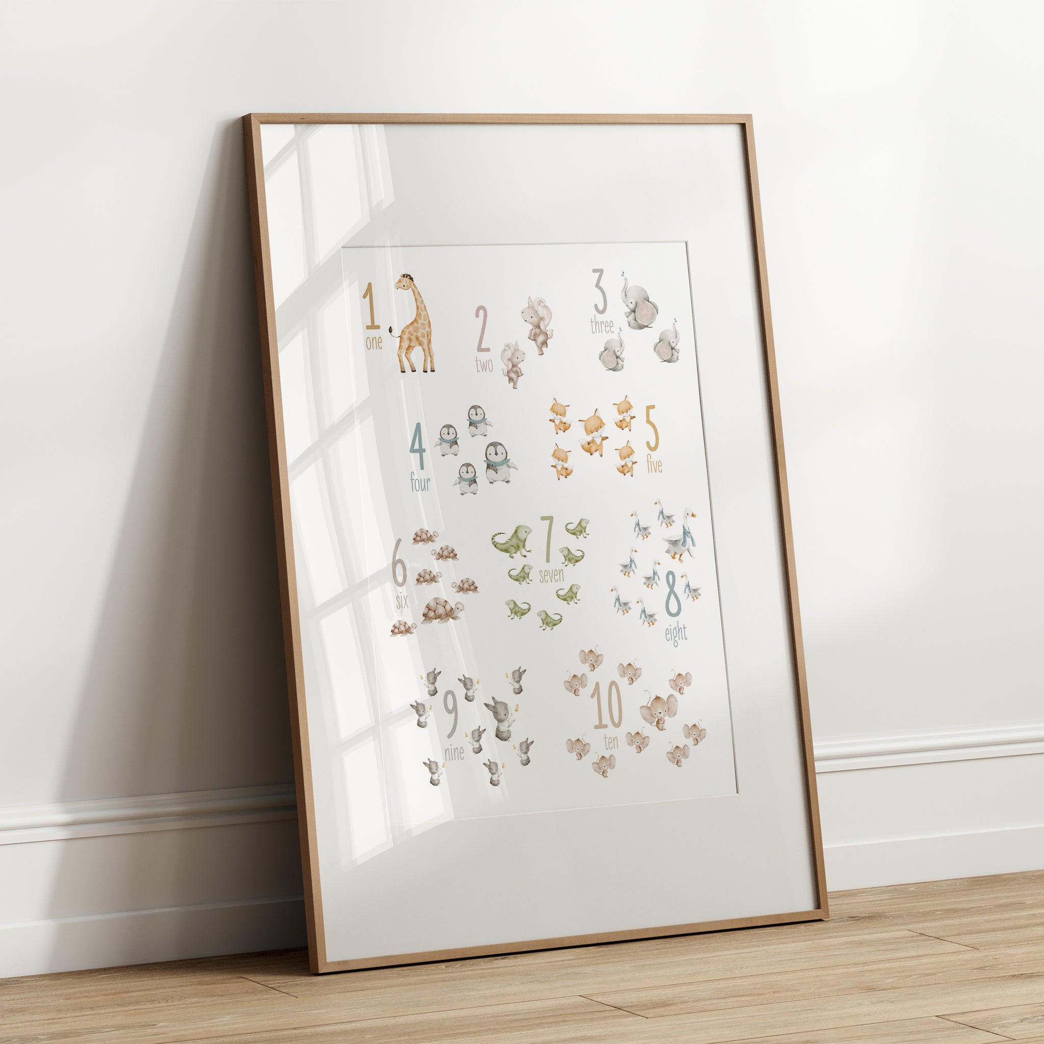 Watercolor Animals Numbers Poster