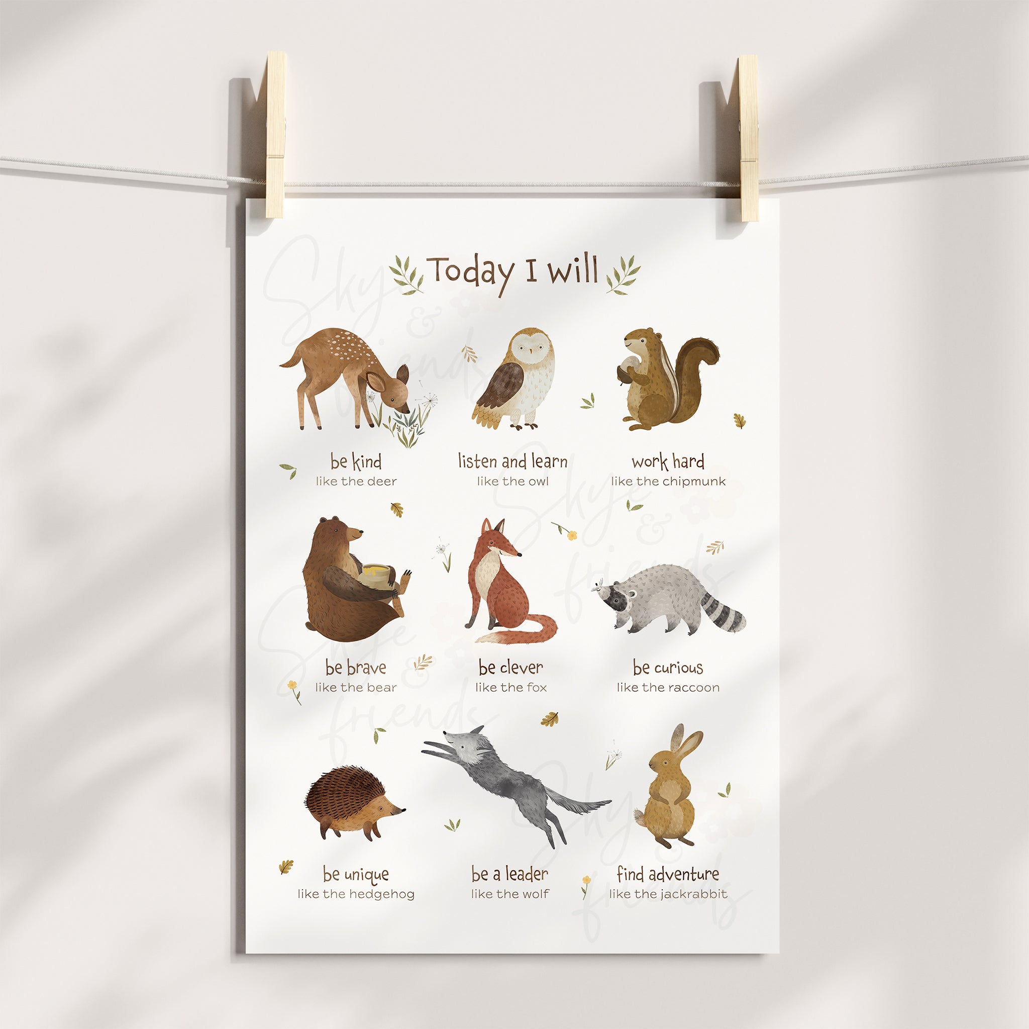 Woodland Themed Nursery Positive Affirmations Poster with Forest Animals