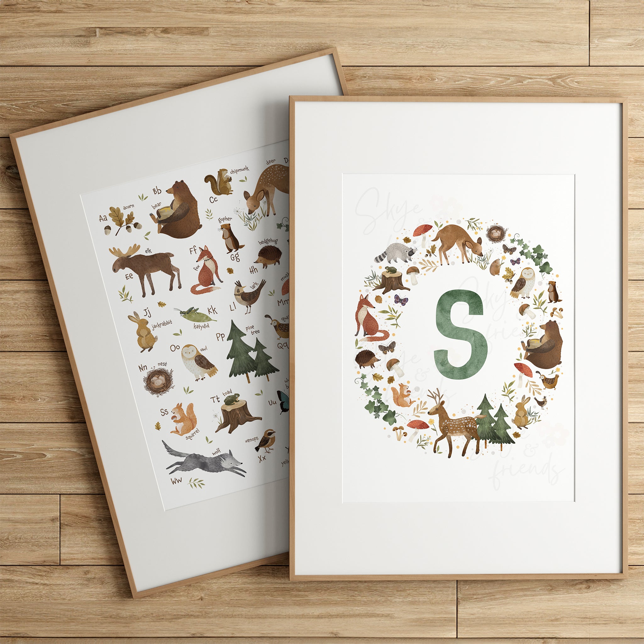 Personalized Monogram Woodland Animals Nursery Print