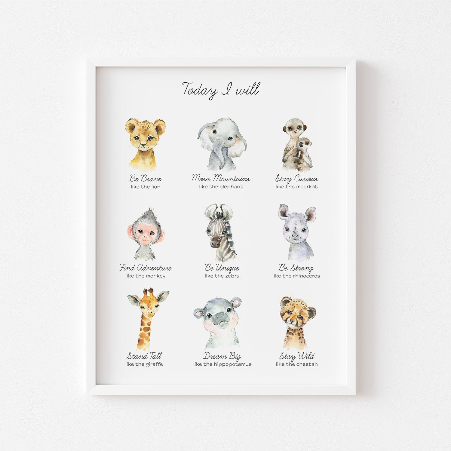 Kids Positive Affirmations Print with Safari Animals